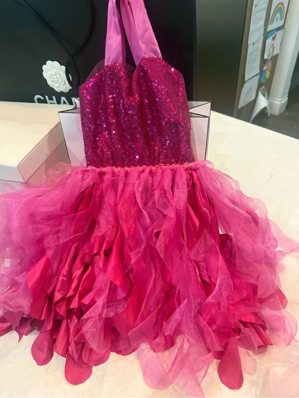 Young Hearts Girls 4–5T Fuchsia Sequin Tulle Party Dress NWOT